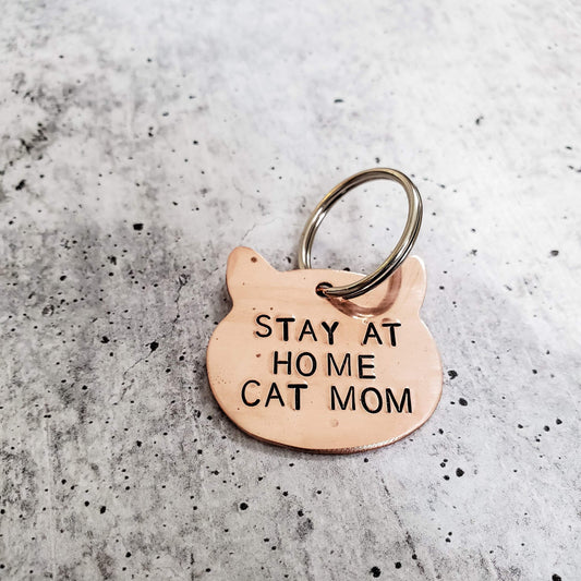 STAY AT HOME CAT MOM COPPER CAT KEYCHAIN