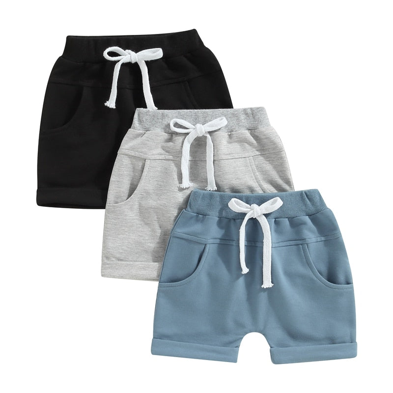 TODDLER BABY KIDS BOYS 3PCS SET SHORTS SOLID COLORS