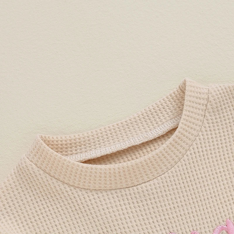 TODDLER KIDS BIG BROTHER / SISTER PULLOVER LETTER EMBROIDERY ROUND NECK CONTRASTING COLOR LONG SLEEVE WAFFLE TOP