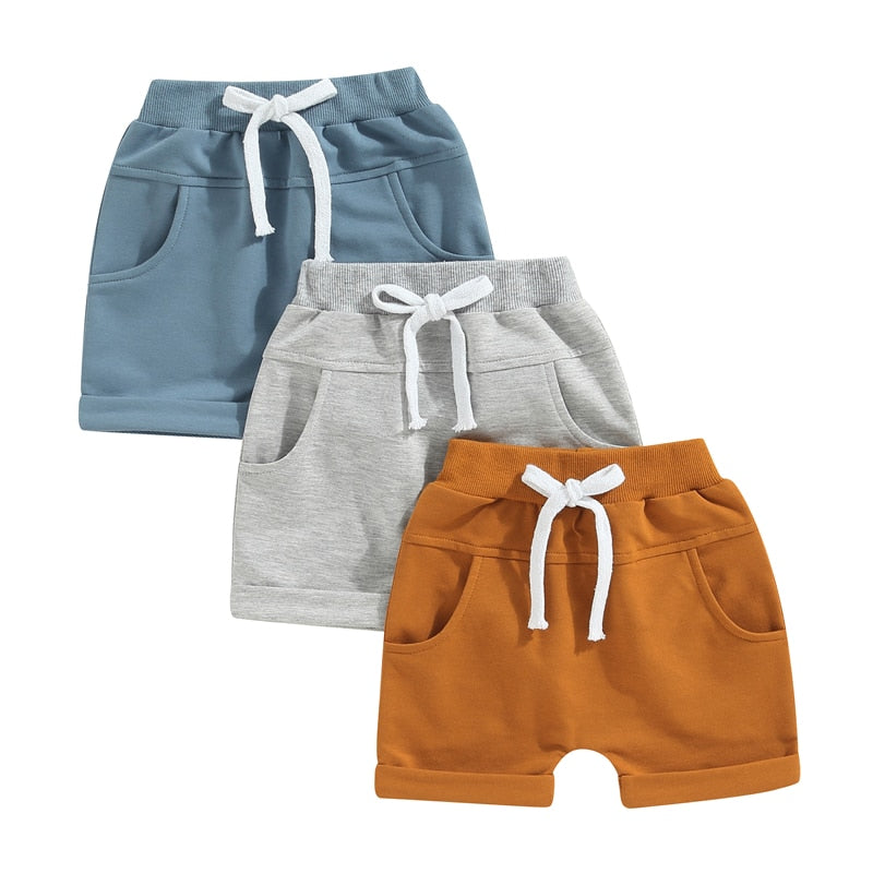 TODDLER BABY KIDS BOYS 3PCS SET SHORTS SOLID COLORS