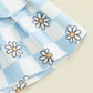TODDLER KIDS GIRLS 2PCS SUMMER OUTFIT MESH FLOWER SLEEVE RIBBED TOP FLORAL CHECKER PRINT SKIRT SET