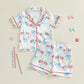 TODDLER GIRLS PATRIOTIC PAJAMAS SET SUMMER STAR/BOW PRINT BUTTON UP SHORT SLEEVES SHIRT WITH ELASTIC SHORTS FOR LOUNGEWEAR