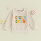 TODDLER BABY KIDS BOYS GIRLS FUZZY LETTER EMBROIDERY COUSIN CREW MATCHING LONG SLEEVE ROUND NECK PULLOVER LOOSE TOP