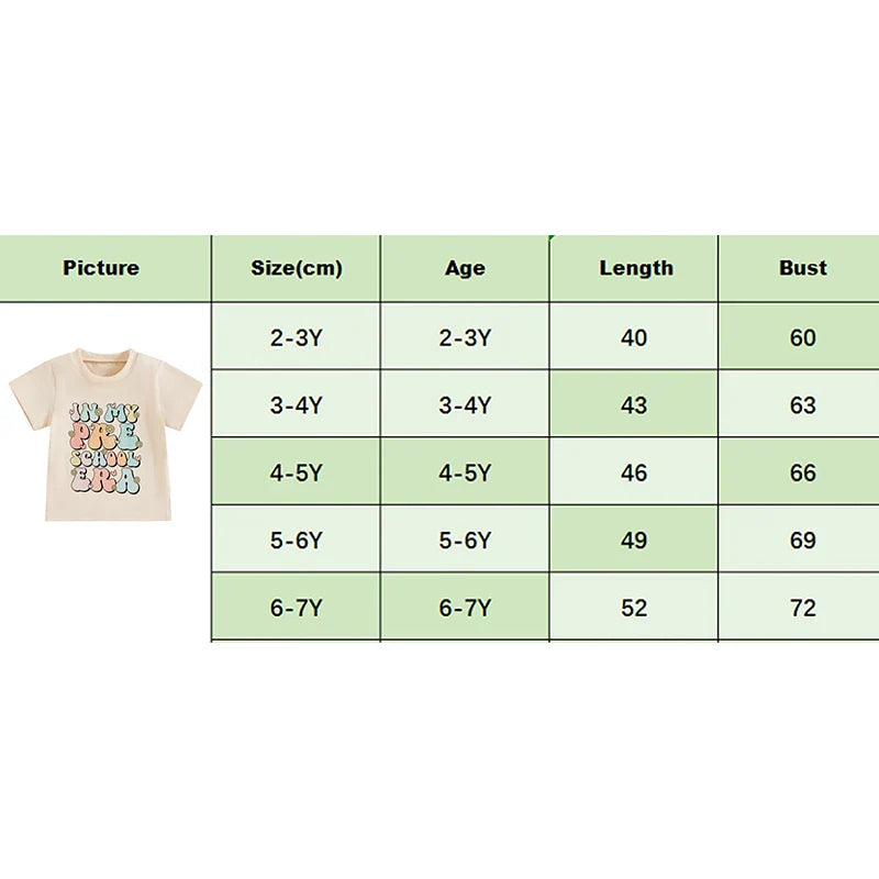 TODDLER KIDS GIRLS IN MY PRESCHOOL ERA BACK TO SCHOOL COLORFUL LETTER & FLORAL FLOWERS PRINT ROUND NECK SHORT SLEEVE TOP