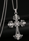 THE MATERIAL GIRL - VINTAGE CRYSTAL CROSS PENDANT NECKLACE – ORNATE SILVER TONE