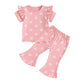 TODDLER KIDS GIRL 2PCS SUMMER OUTFIT RUFFLE SHORT SLEEVE FLORAL FLOWERS PRINT TOP + BELL BOTTOM PANTS SET CLOTHES