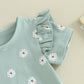 TODDLER KIDS GIRL 2PCS SUMMER OUTFIT RUFFLE SHORT SLEEVE FLORAL FLOWERS PRINT TOP + BELL BOTTOM PANTS SET CLOTHES