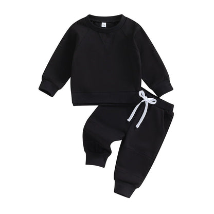 TODDLER BABY BOYS GIRLS 2PCS FALL OUTFITS LONG SLEEVE SPLIT HEM TOPS POCKET PANTS SOLID COLOR CLOTHES SETS