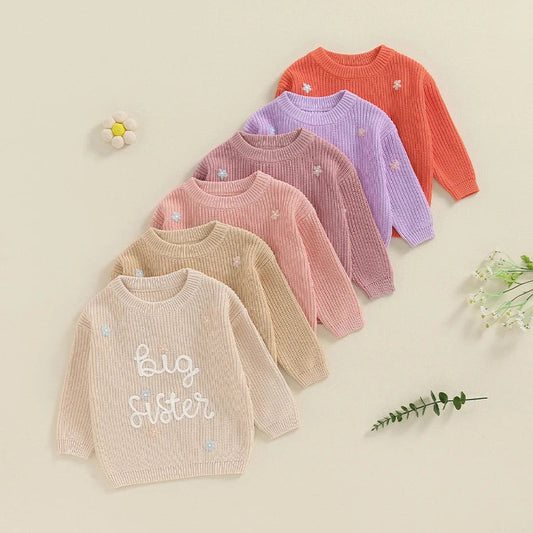 TODDLER KIDS GIRL BIG SISTER SWEATER CUTE LONG SLEEVE LETTER EMBROIDERY KNIT PULLOVER LOOSE TOP