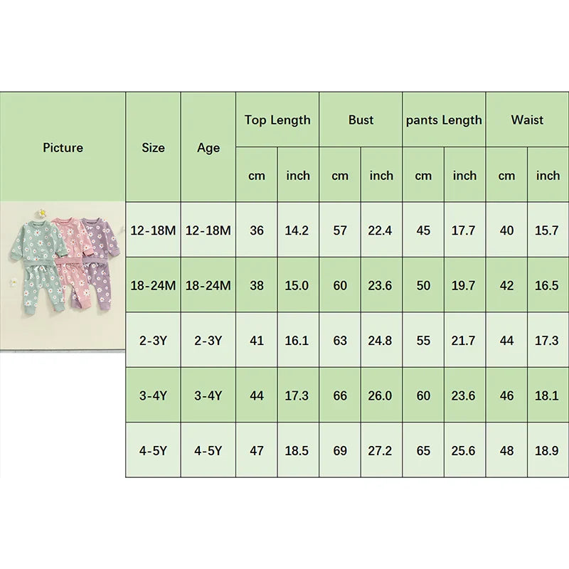 TODDLER KIDS GIRLS 2PCS FALL OUTFIT FLOWER DAISY PRINT LONG SLEEVE CREWNECK TOP ELASTIC WAIST PANTS WITH POCKETS SET