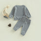 TODDLER BABY GIRL BOY 2PCS HEY CUTIE OUTFIT LONG SLEEVE RIBBED KNIT TOPS PANTS SET