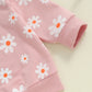 TODDLER KIDS GIRLS 2PCS FALL OUTFIT FLOWER DAISY PRINT LONG SLEEVE CREWNECK TOP ELASTIC WAIST PANTS WITH POCKETS SET