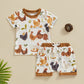 TODDLER BABY BOY 2PCS FARM CLOTHES CHICKENS ANIMALS PRINT SHIRT SHORTS OUTFIT SET