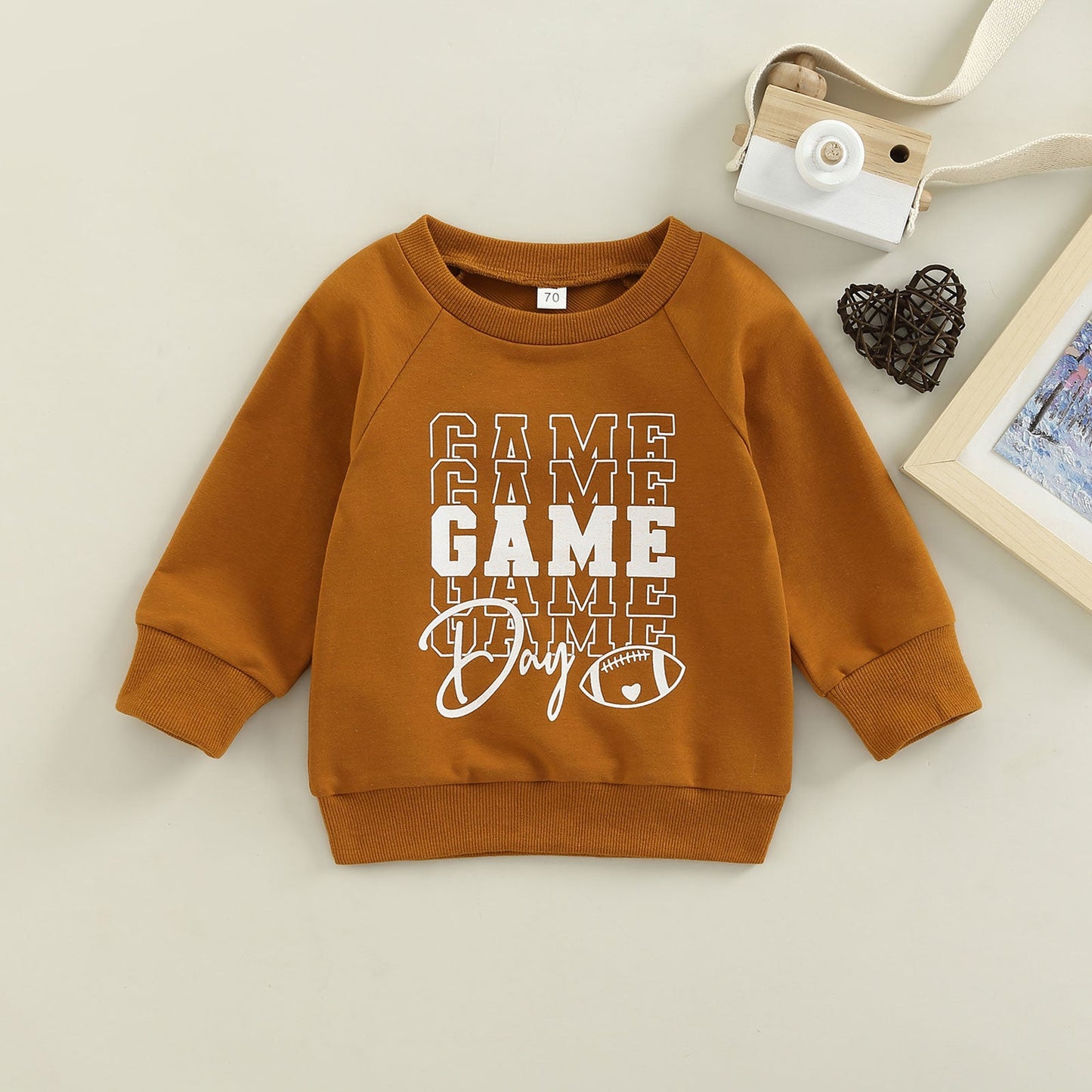 0-3YEARS INFANT BABY BOY GIRL CASUAL PULLOVERS LONG SLEEVE GAME DAY FOOTBALL HOCKEY PRINT RIBBED CUFFS SWEATSHIRT TOP