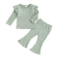 TODDLER KIDS GIRLS 2PCS FALL OUTFIT RUFFLE FLOWER PRINT LONG SLEEVE TOP + FLARE PANTS SET