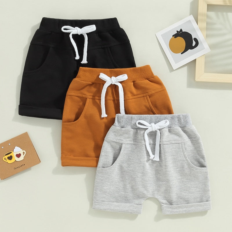 TODDLER BABY KIDS BOYS 3PCS SET SHORTS SOLID COLORS