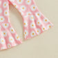 TODDLER KIDS GIRLS 2PCS FALL OUTFIT FLYING SLEEVE SOLID COLOR PULLOVER TOP WITH FLOWER FLORAL FLARED PANTS SET