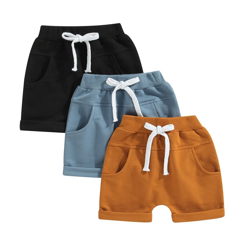 TODDLER BABY KIDS BOYS 3PCS SET SHORTS SOLID COLORS