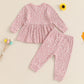 TODDLER KIDS GIRLS 2PCS FALL OUTFIT FLORAL FLOWERS PRINT CREW NECK LONG SLEEVE BABYGIRL TOP ELASTIC WAIST LONG PANTS SET