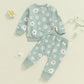 TODDLER KIDS GIRLS 2PCS FALL OUTFIT FLOWER DAISY PRINT LONG SLEEVE CREWNECK TOP ELASTIC WAIST PANTS WITH POCKETS SET
