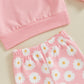 TODDLER KIDS GIRLS 2PCS FALL OUTFIT FLYING SLEEVE SOLID COLOR PULLOVER TOP WITH FLOWER FLORAL FLARED PANTS SET
