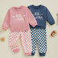 TODDLER KIDS BOYS GIRLS 2PCS BIG BROTHER / SISTER LETTER PRINT LONG SLEEVE TOP WITH ELASTIC WAIST CHECKERED PRINT PANTS SET OUTFIT