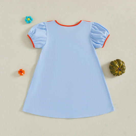 TODDLER KIDS GIRL HALLOWEEN DRESS SHORT SLEEVE ROUND NECK PUMPKIN EMBROIDERY DRESS KID A-LINE DRESS