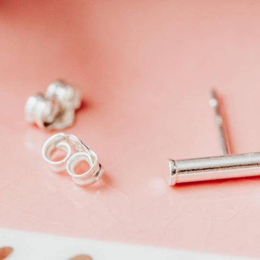 SILVER PYRAMID STUD EARRINGS