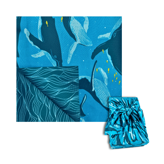 SMALL REUSABLE CLOTH FUROSHIKI GIFT WRAP | WHALES & WAVES