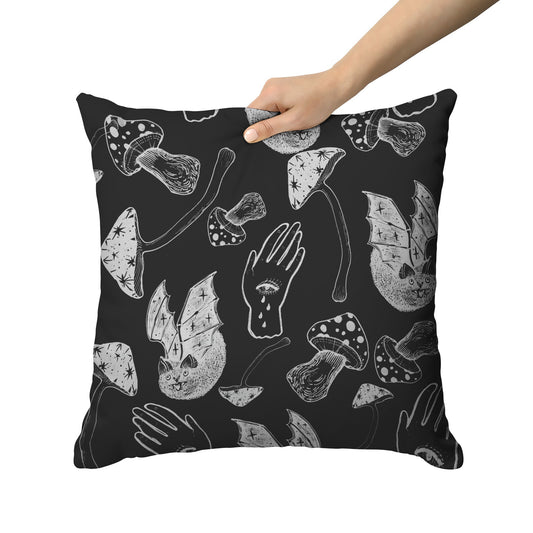 SPOOKY SPELLS, BATS, AND MUSHROOMS THROW PILLOW