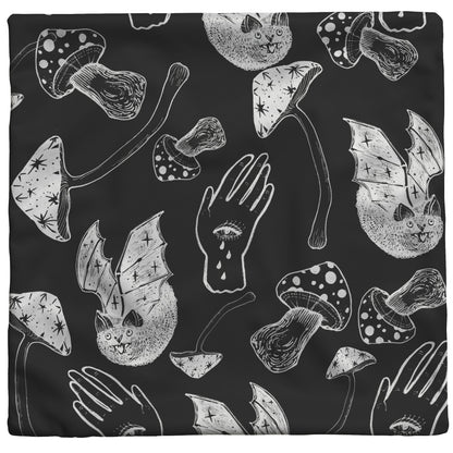 SPOOKY SPELLS, BATS, AND MUSHROOMS THROW PILLOW