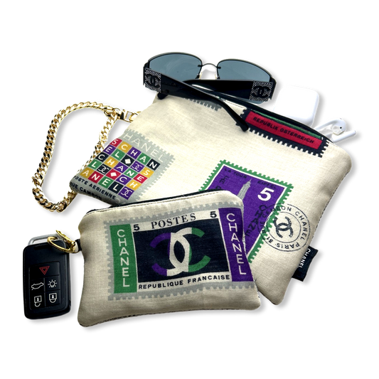 STAMPS OF THE WORLD VINTAGE CASHMERE & SILK SCARF COFFEE RUN KEYCHAIN BAG