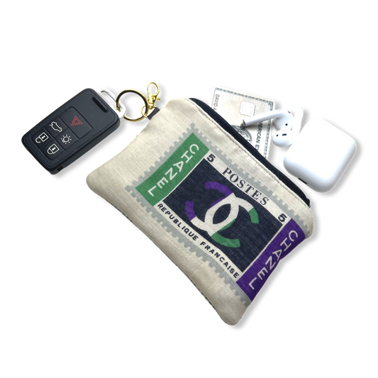 STAMPS OF THE WORLD VINTAGE CASHMERE & SILK SCARF COFFEE RUN KEYCHAIN BAG