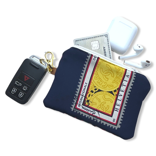 STAMPS OF THE WORLD VINTAGE SILK SCARF COFFEE RUN KEYCHAIN BAG