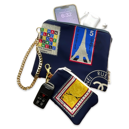 STAMPS OF THE WORLD VINTAGE SILK SCARF WRISTLET BAG