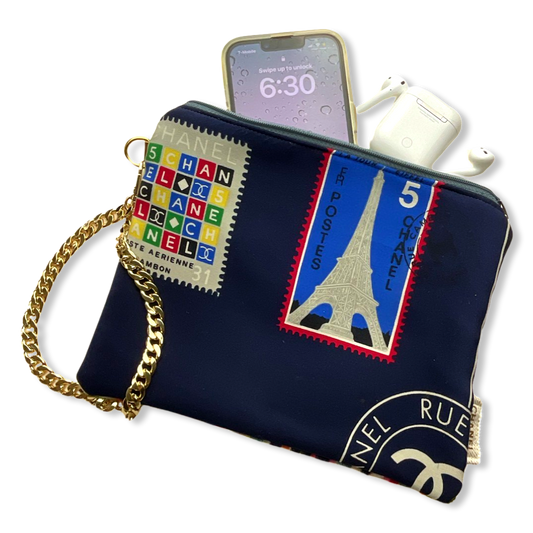STAMPS OF THE WORLD VINTAGE SILK SCARF WRISTLET BAG