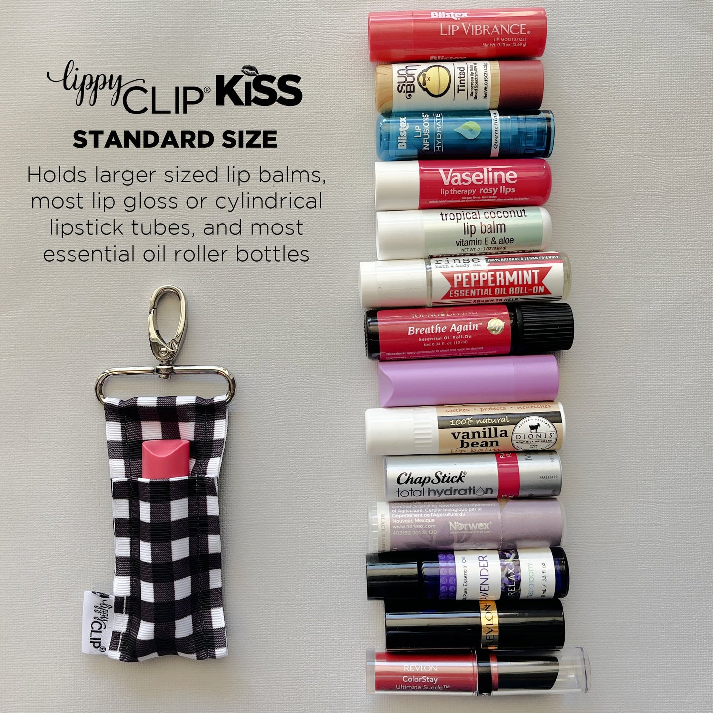 TIE DYE LIPPYCLIP KISS FOR LARGER LIP BALMS, ESSENTIAL OIL ROLLERS, ETC.