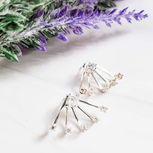 STERLING CRYSTAL SUN BURST EAR JACKET EARRINGS