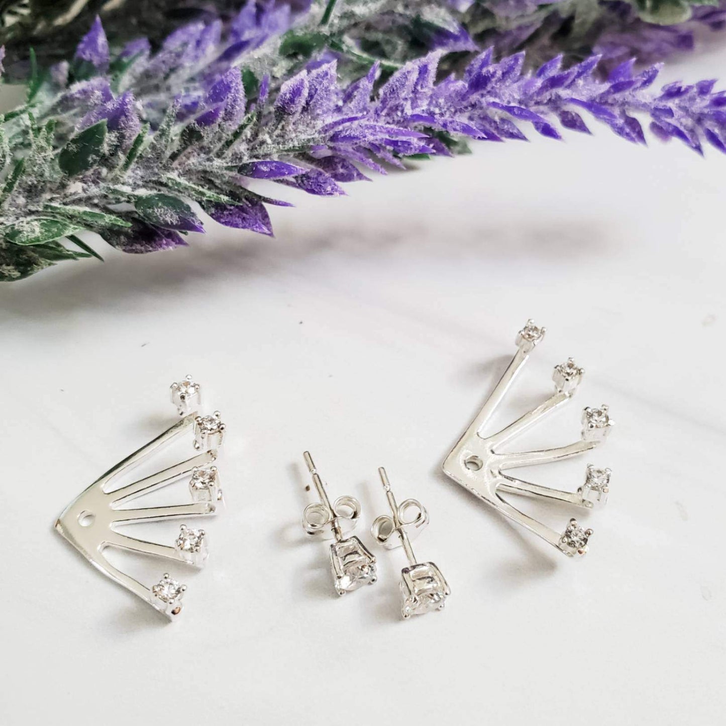STERLING CRYSTAL SUN BURST EAR JACKET EARRINGS