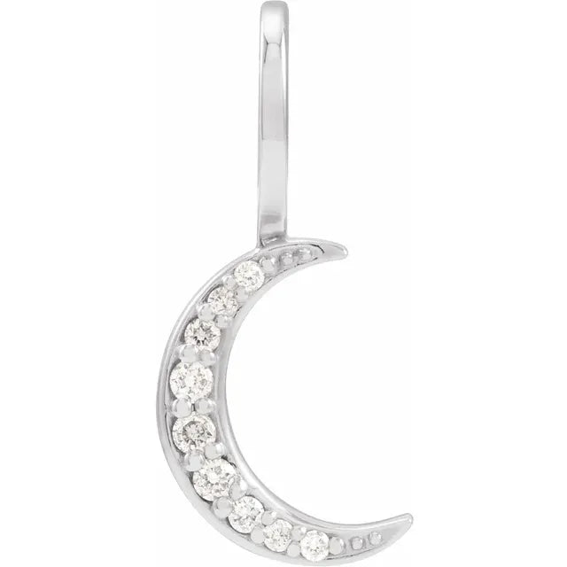STERLING SILVER .07 CTW NATURAL DIAMOND CRESCENT MOON CHARM/PENDANT