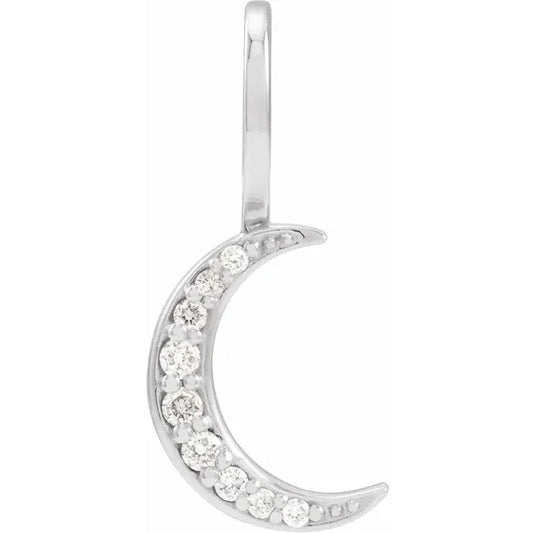 STERLING SILVER .07 CTW NATURAL DIAMOND CRESCENT MOON CHARM/PENDANT