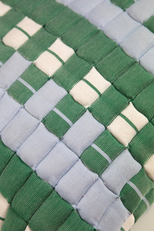 SUJANI QUILTED PILLOW — BABY BLUE, WHITE AND GREEN