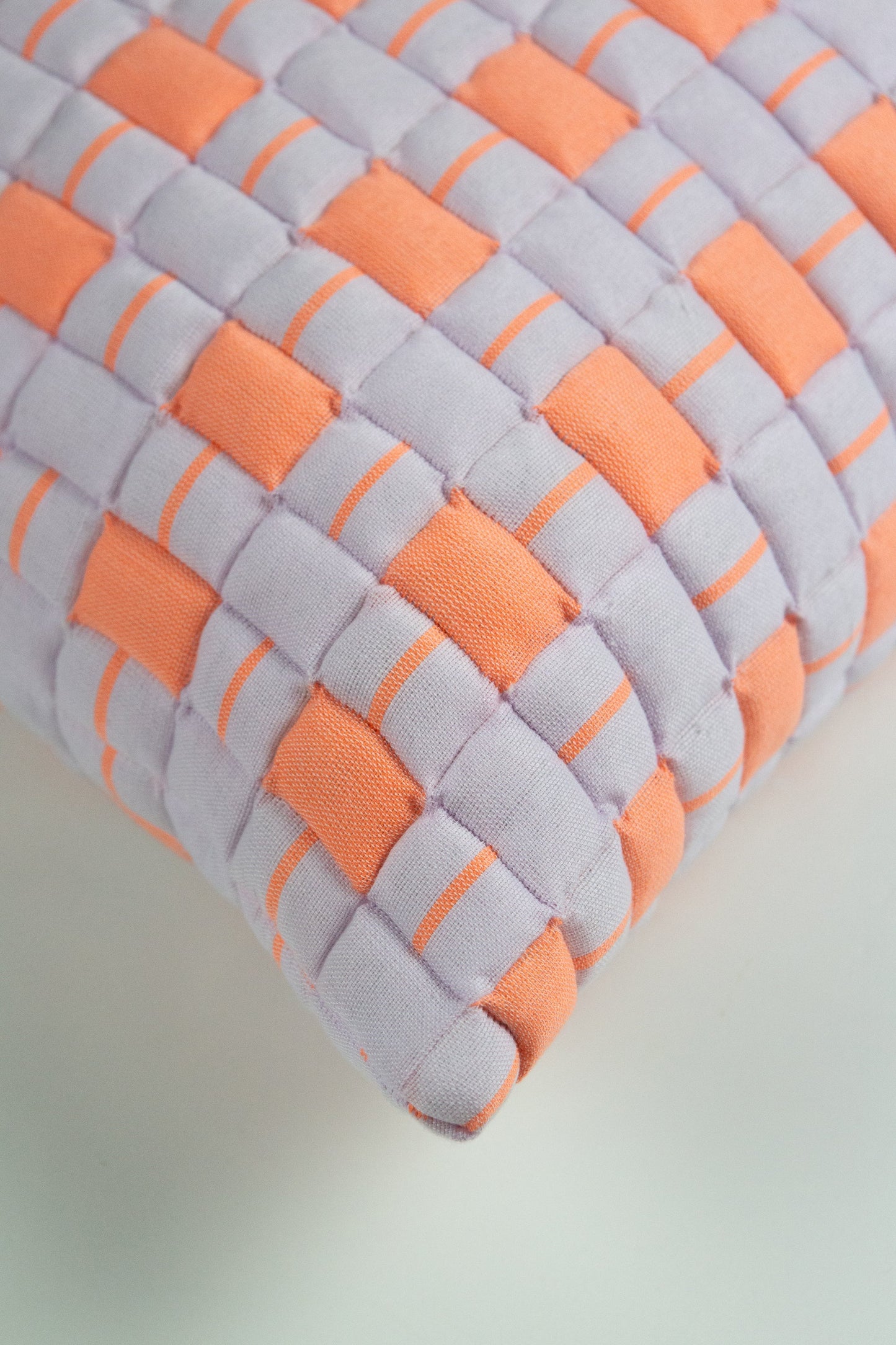 SUJANI QUILTED PILLOW — PASTEL LILAC AND NEON ORANGE