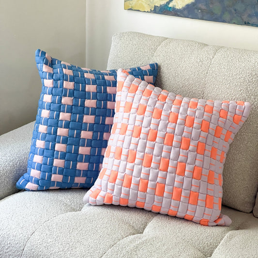 SUJANI QUILTED PILLOW — PASTEL LILAC AND NEON ORANGE