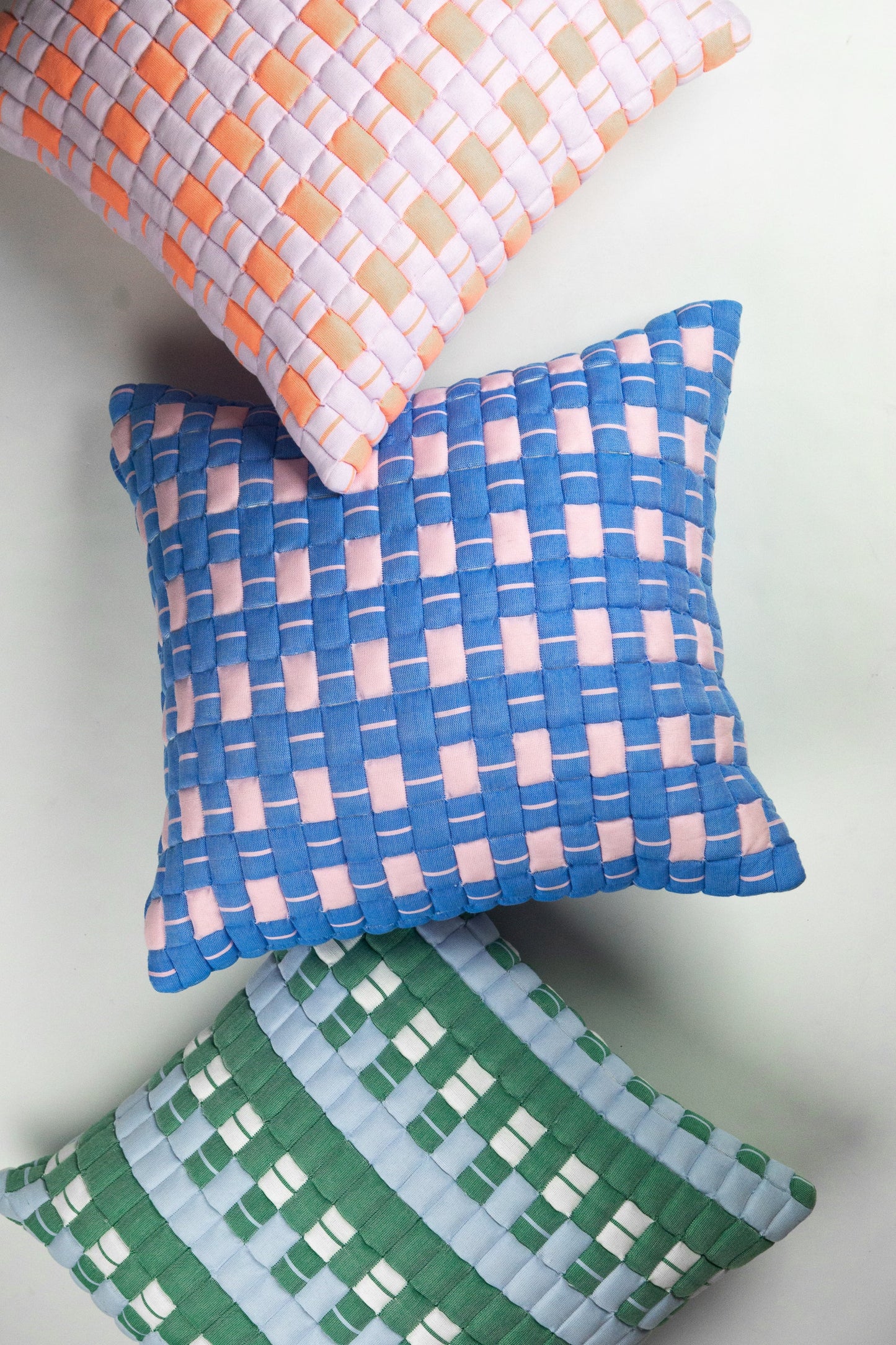 SUJANI QUILTED PILLOW — BABY BLUE, WHITE AND GREEN