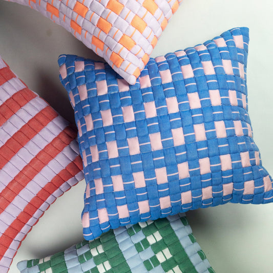 SUJANI QUILTED PILLOW — SOFT PINK AND BLUE