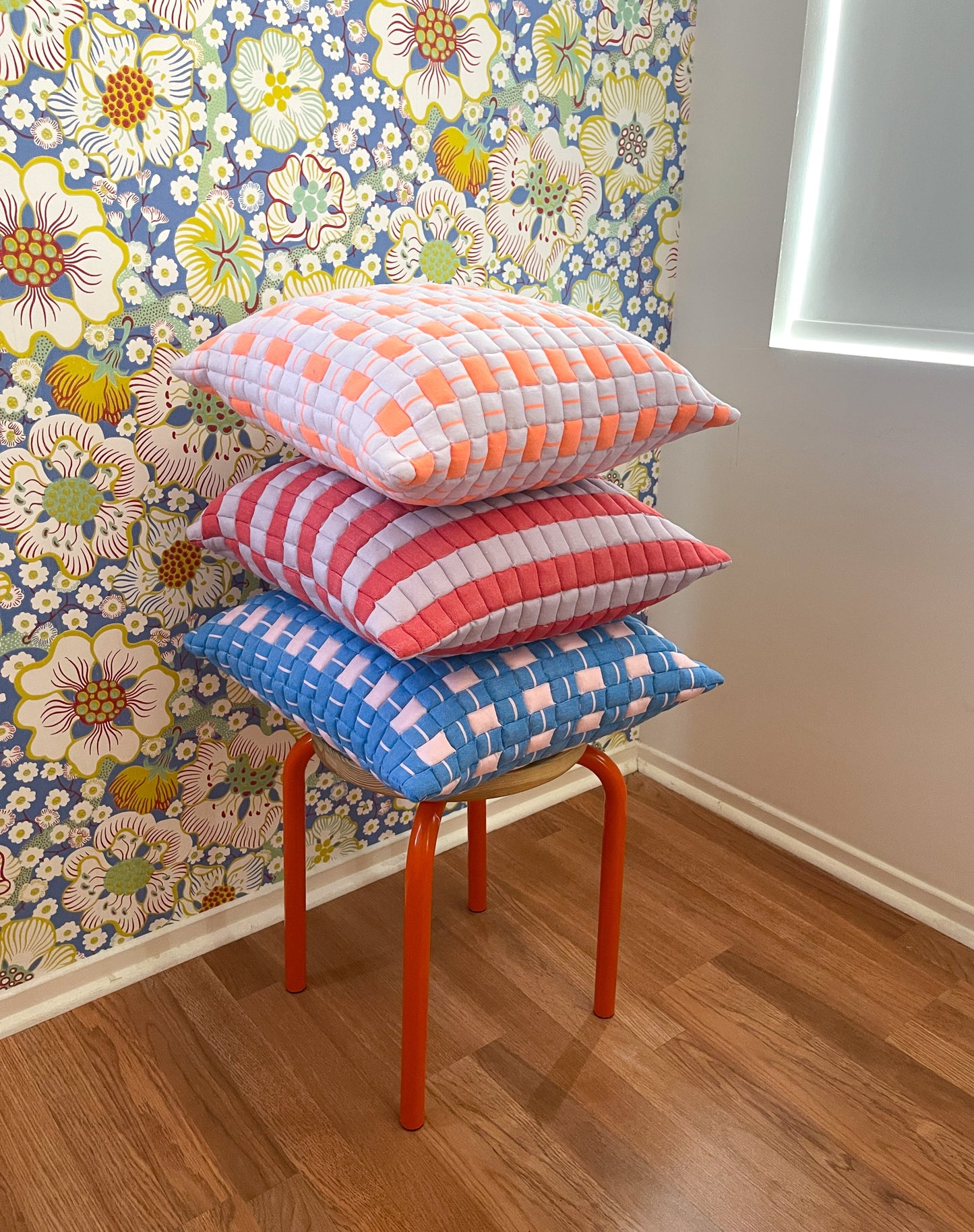 SUJANI QUILTED PILLOW — SOFT PINK AND BLUE