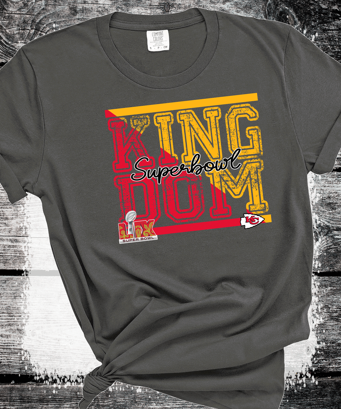 SUPER BOWL KINGDOM KANSAS CITY FOOTBALL CHIEFS T-SHIRT, KC FOOTBALL TEE, GAME DAY SHIRT GIFT COMFORT COLORS OVERSIZED LOOK