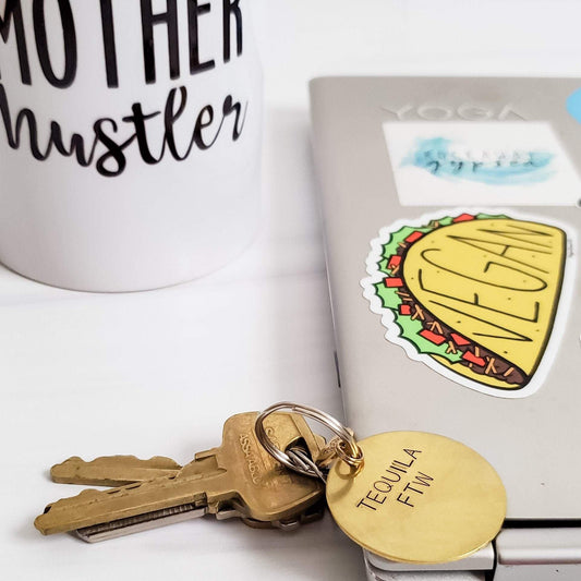 THE FUTURE IS VEGAN BRASS DISC KEYCHAIN