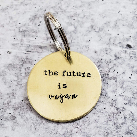 THE FUTURE IS VEGAN BRASS DISC KEYCHAIN